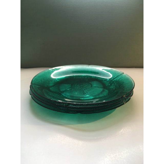 Glass Vintage Forte Crisa Green Glass Plates- Set of 4 For Sale - Image 7 of 13
