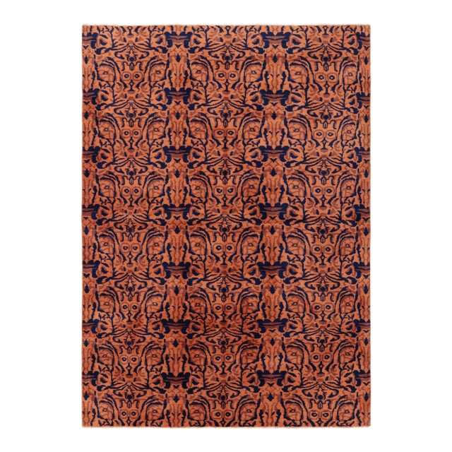 Vintage Zeki Müren Rug, Rust and Navy Blue All Over Patterns - Rug & Kilim For Sale