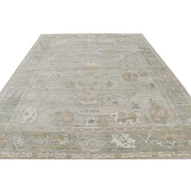 Rug & Kilim Rug & Kilim’s Oushak Style Rug in Ivory and Green With Floral Patterns For Sale - Image 4 of 7