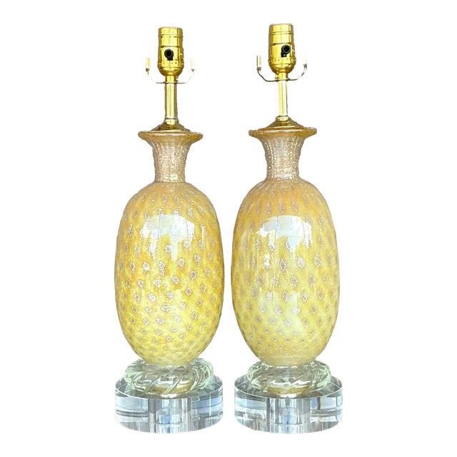 Vintage Regency Art Glass Lamps After Murano - a Pair For Sale