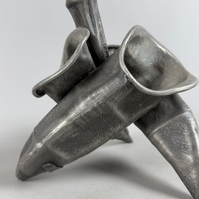 Metal Vintage Pewter Cornucopia Sculpture Vase, 1950s For Sale - Image 7 of 11