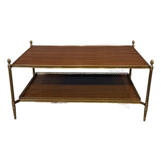 Two Tiered Brass and Wood Cocktail Table by Leighton Hall - Showroom Sample For Sale