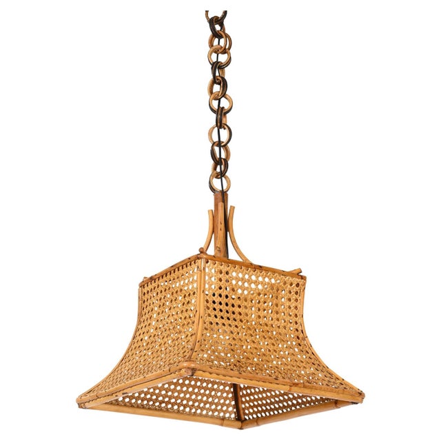 Midcentury French Riviera Bambo, Rattan and Straw Ceiling Light, Italy, 1960s For Sale - Image 14 of 14