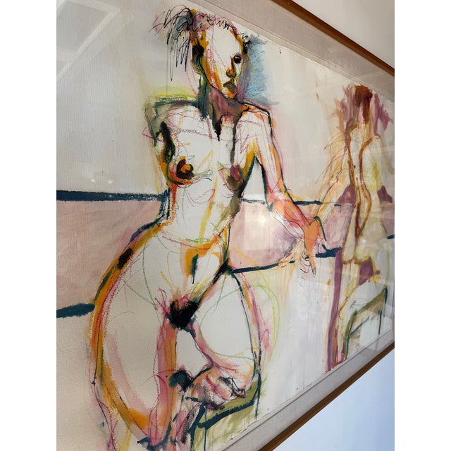 Large - Helen Stein Abstract Figurative Watercolor & Oil Pastel Drawing, Framed/ Sold For Sale - Image 4 of 12