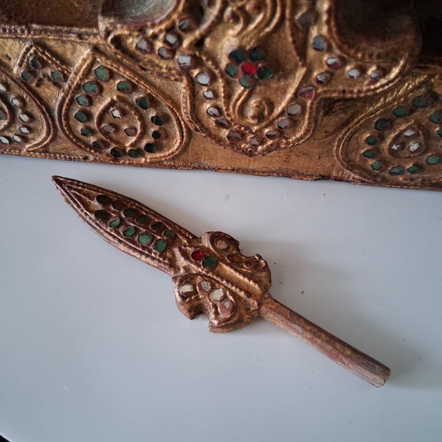 Wood Antique Carved Gilt Wood Burmese Jambupati Buddha For Sale - Image 7 of 8