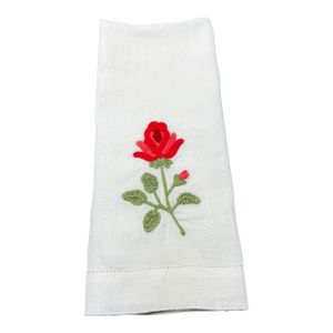 Vintage,Unused White Madeira Linen , Embroidered Berry Finger Tip Guest Towel