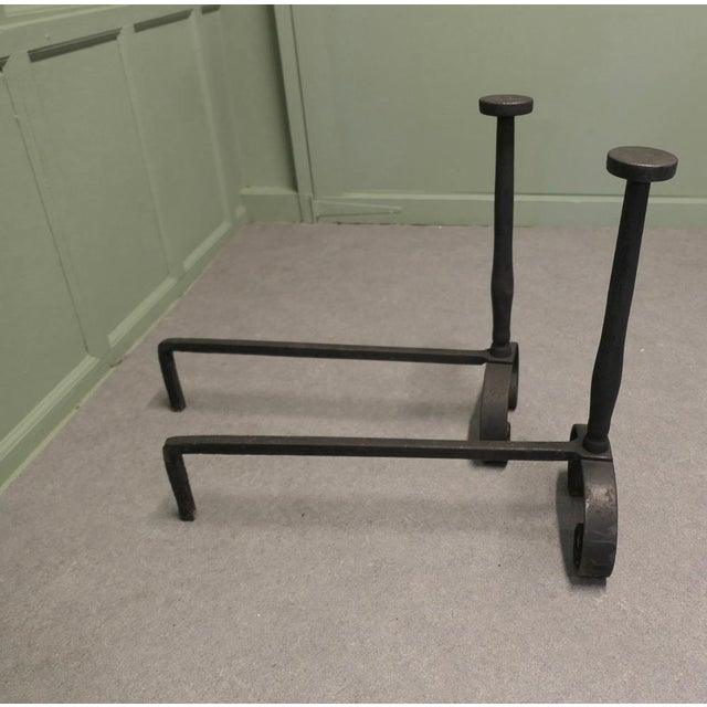 Metal Large French Iron Andirons, Set of 2 For Sale - Image 7 of 8