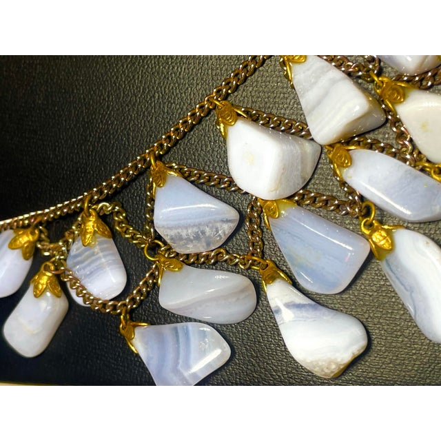 Gemstone Necklace, Blue Lace Agate Bib Necklace Older Variant Vintage Mid Century Modern For Sale - Image 4 of 4