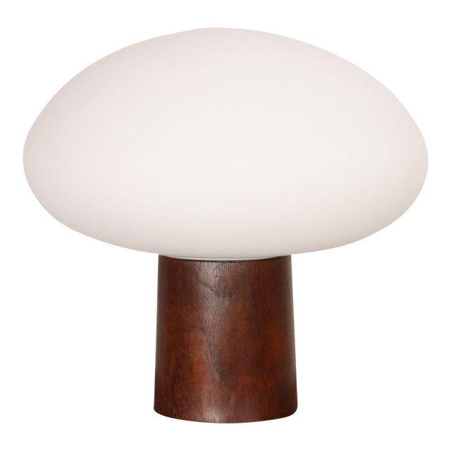 Vintage Mushroom Table Lamp With Frosted Glass Shade and Walnut Base by Laurel For Sale