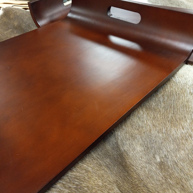 Brown Vintage Mid Century Mahogany Stained Solid Wood Sleigh Tray For Sale - Image 8 of 12