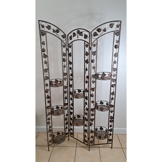 VTG Italian Gold Metal Grape Vine Folding Planter 3 Dividers Hollywood Regency For Sale - Image 4 of 17
