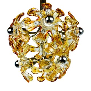 Mid-Century Amber Murano Glass Chandelier from Mazzega, Italy, 1970s For Sale