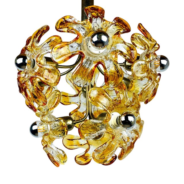 Mid-Century Amber Murano Glass Chandelier from Mazzega, Italy, 1970s For Sale
