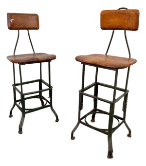 1940s Pair of Industrial "Sit-Rite" Adjustable Machinist Stools by Edward L. Koenig
