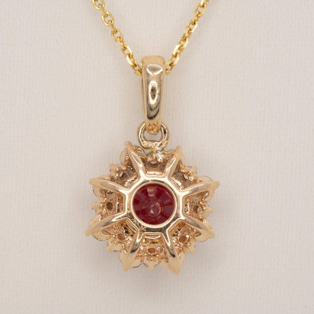 Metal 1.9Ct Madagascar Ruby Pendant With Natural Diamond Accent: Solid 14k Gold, 6.5mm For Sale - Image 7 of 7