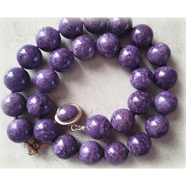 Chatoyant Charoite Necklace With Sterling Silver Charoite Clasp For Sale - Image 9 of 9