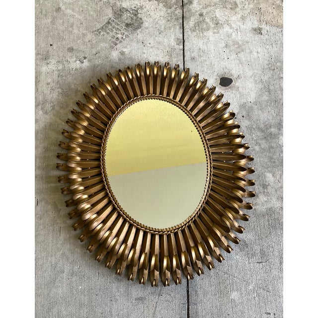 Italian Mid Century Gilt Wrought Iron Mirror For Sale - Image 4 of 4