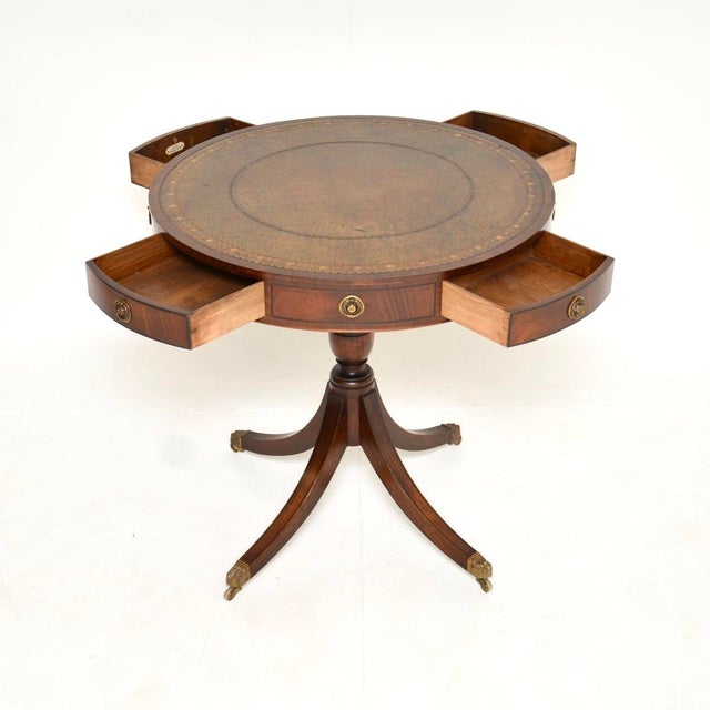 Hollywood Regency Antique Regency Style Leather Top Drum Table, 1890 For Sale - Image 3 of 12
