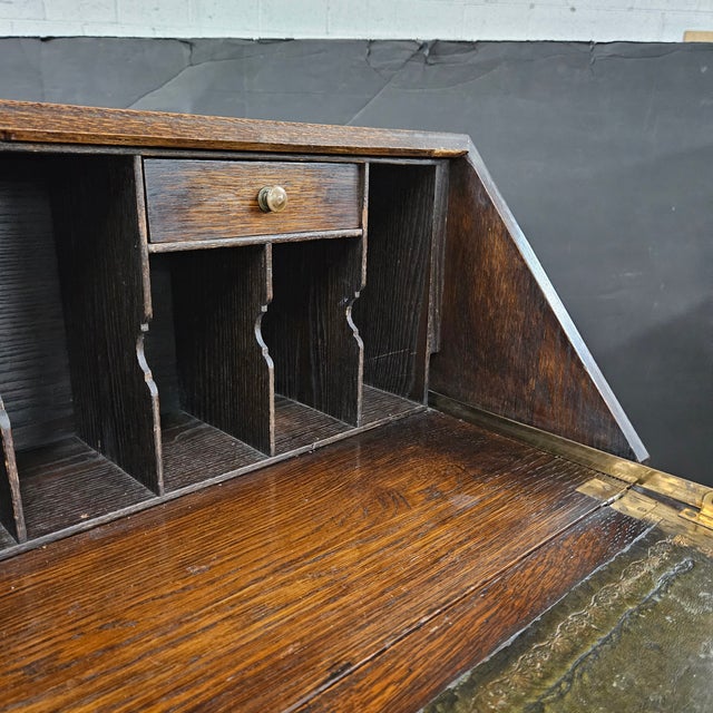 Late 19th Century English Oak Jacobean Style Bureau on Barley Twist Stretcher Base For Sale - Image 14 of 18