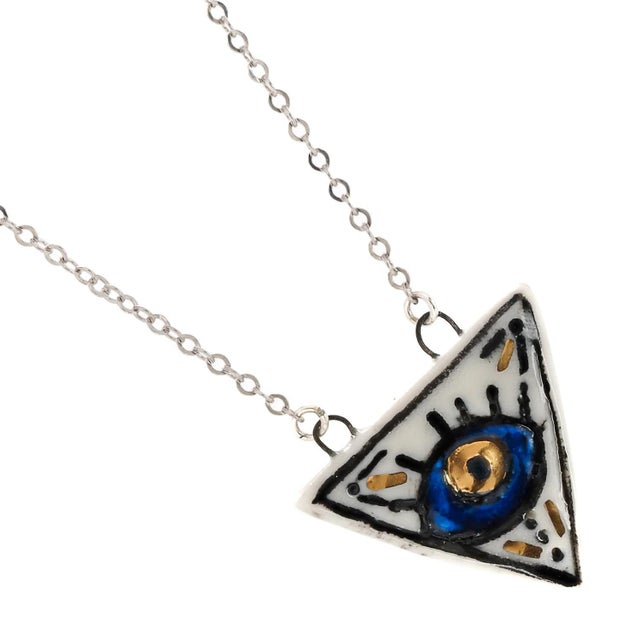 Talisman Evil Eye Hand Painted Silver Charm Necklace is a fusion of modern bohemian style and ancient protective...