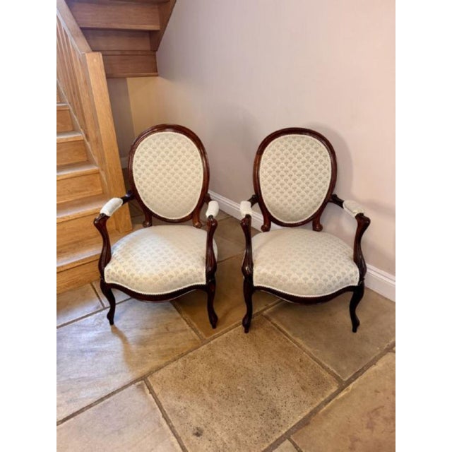 Antique Victorian Walnut Armchairs, Set of 2 For Sale - Image 3 of 7
