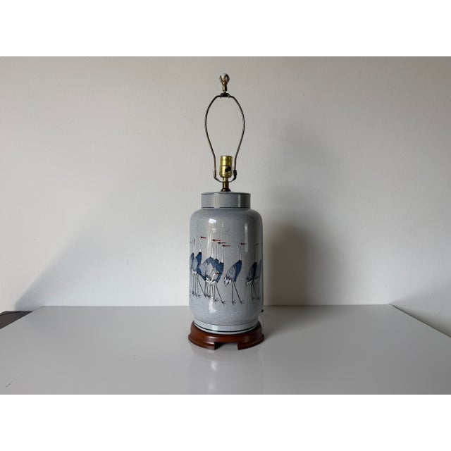 Ceramic Vintage Coastal Hollywood Regency Ceramic Crane Table Lamp For Sale - Image 7 of 11