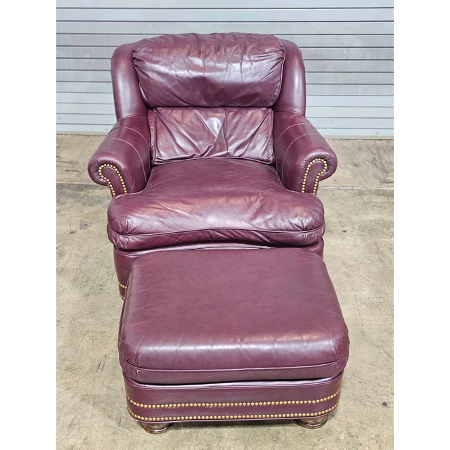Late 20th Century Late 20th Century Hancock & Moore Burgundy Leather Club Chair Arm Chair W Match Ottoman For Sale - Image 5 of 13