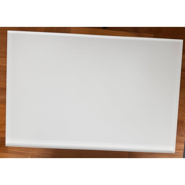 2020s Room & Board Parsons End Table, White Glass Top With Brushed Stainless Steel Legs For Sale - Image 5 of 6