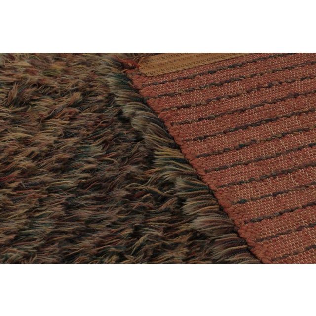 Beige Vintage Swedish Rya Rug, Umber Brown Scandinavian Geometric Design - Rug & Kilim For Sale - Image 8 of 10
