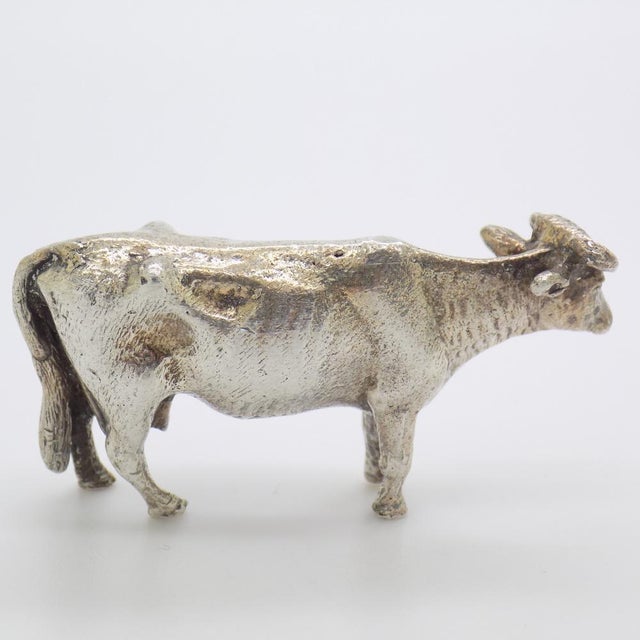 1940s Vintage Italian Handmade Silver Cow Figurine, 1940s For Sale - Image 5 of 12