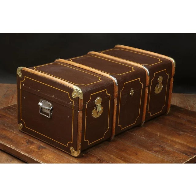 1920s Vintage Brown Curved Trunk For Sale - Image 5 of 7