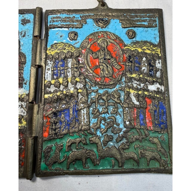 Antique 19th C. Russian Orthodox Enameled Bronze Folding Travel Icon (Skladen) For Sale - Image 10 of 11
