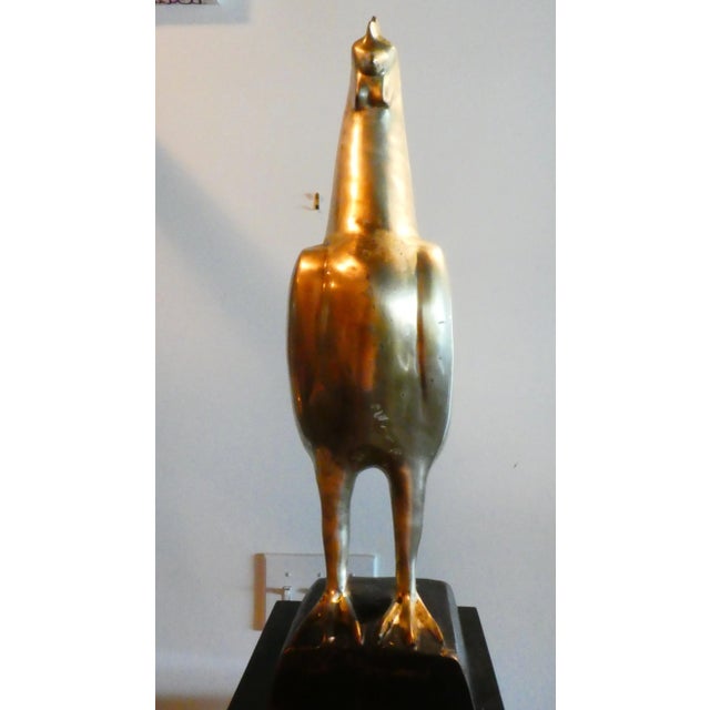 Mid Century Vintage Striking Art Deco Stylized Nickel Plated Bronze Rooster For Sale In Miami - Image 6 of 11