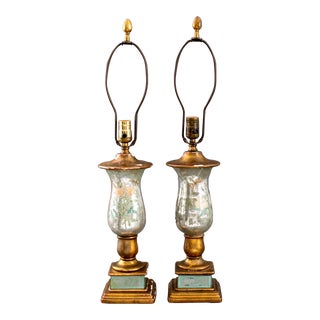 Pair of Mercury Glass Lamps, 20th C For Sale