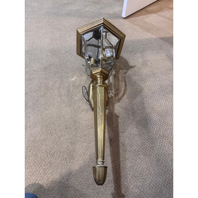 Brass Vintage Solid Brass 3-Light Coach Lantern Wall Sconces – Frosted Dome – a Pair For Sale - Image 8 of 16