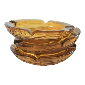 Mid-Century Amber Glass Ashtrays S/3