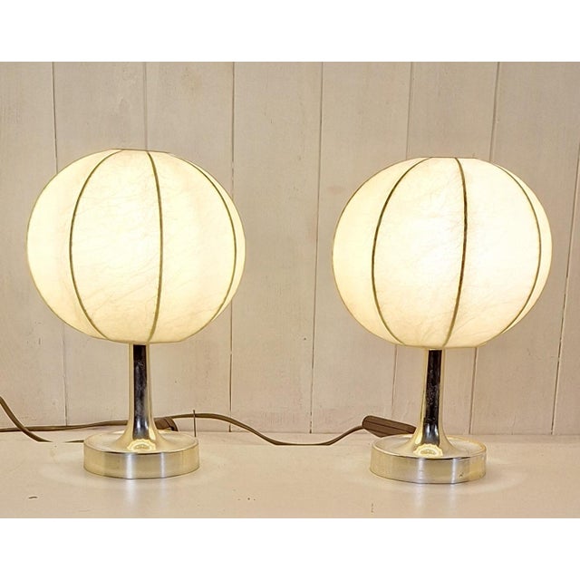 Mid-Century Modern Vintage Bedside Lamps with Cocoon Shades by Alfred Wauer for Goldkant-Leuchten, 1960s, Set of 2 For Sale - Image 3 of 9