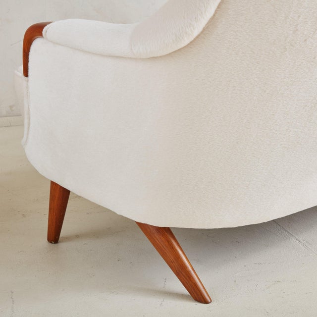 Off-White Alpaca Sofa with Wood Details, Denmark 1960s For Sale - Image 10 of 11
