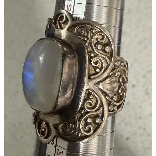 1980s Sterling Silver & Bezel Set Labradorite Gemstone Ring - Size 10 Signed Ph For Sale In Atlanta - Image 6 of 6