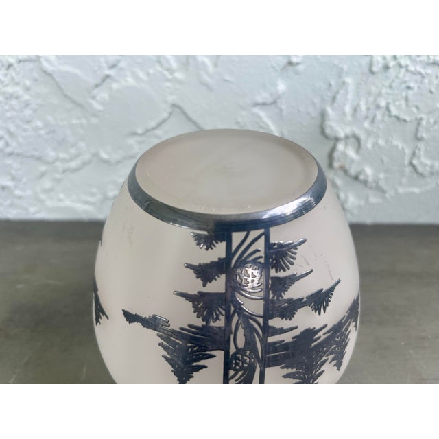 Early 20th Century 1920s American Frosted Glass Vase With Silver Overlay Forest & Goose Scene For Sale - Image 5 of 6