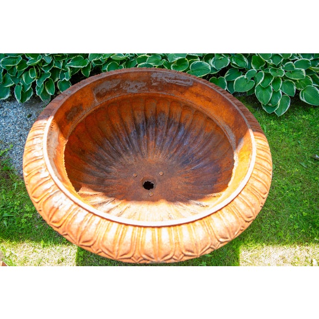 Brown Pair Monumental Cast Iron Urn Planters For Sale - Image 8 of 9