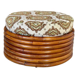 Vintage Stacked Rattan Ottoman in the Manner of Paul Frankl For Sale