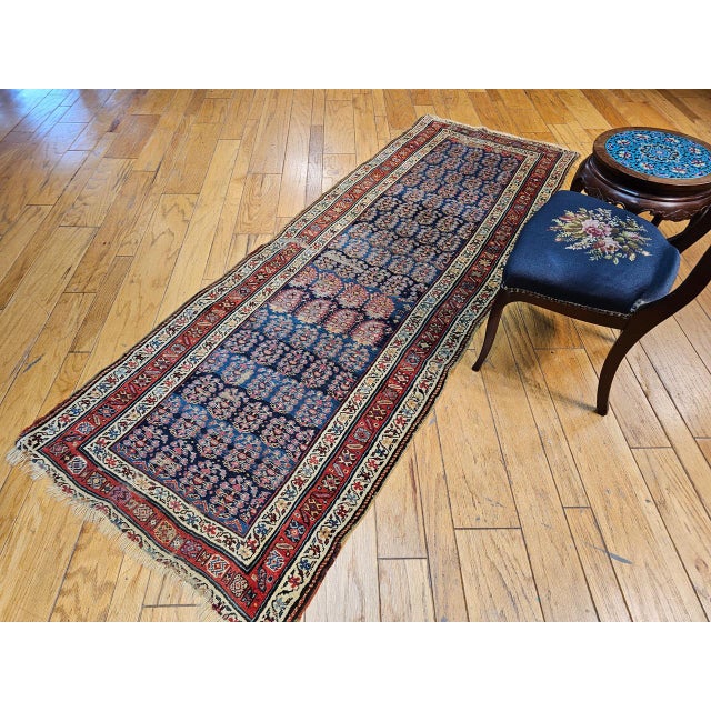 19th Century Persian Bidjar Runner, Hand-Knotted Wool, Allover Paisley Pattern, Blue & Red, 3x9 For Sale - Image 14 of 14