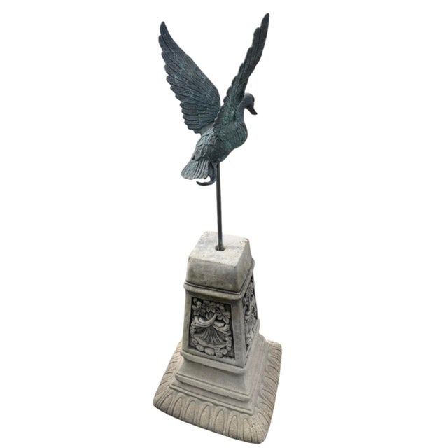 2000 - 2009 Bronze-Finished Cast Iron Flying Duck Statue on Cast Stone Pedestal For Sale - Image 5 of 12