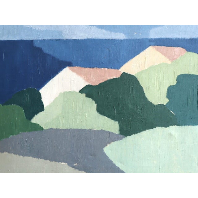 Mid-Century Modern 'Along the Blue Coast' Swedish Abstract Landscape Oil Painting, Framed For Sale - Image 9 of 13