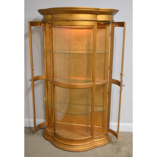 Hollywood Regency Vintage 1960's Serpentine Giltwood Bow Glass Curio Vitrine Cabinet | Chairish