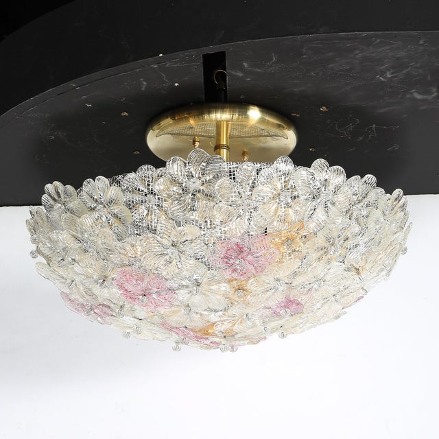 Mid-Century Hand-Blown Rose Murano Glass Florets Chandelier Attributed to Barovier & Toso For Sale - Image 9 of 14