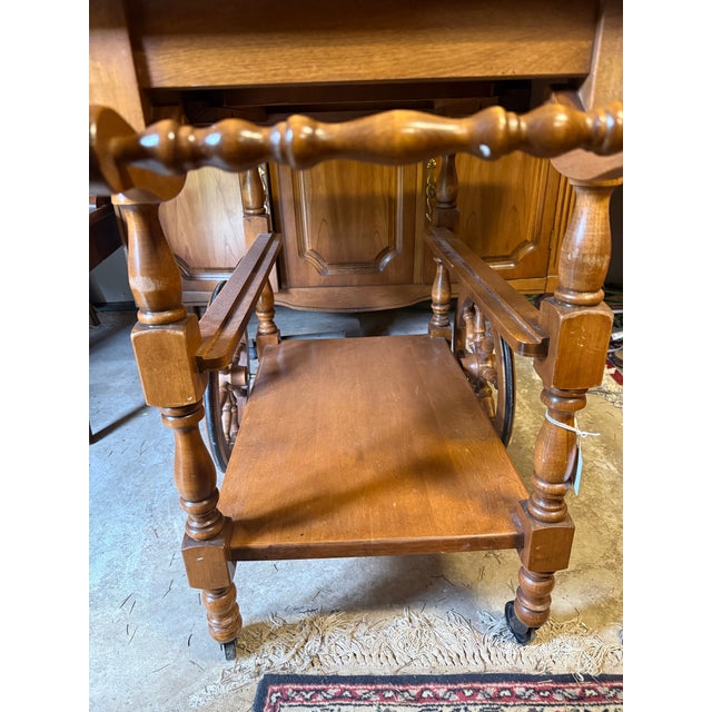 Wood 1960s Retro Rolling Wagon Wheel Bar Cart For Sale - Image 7 of 8