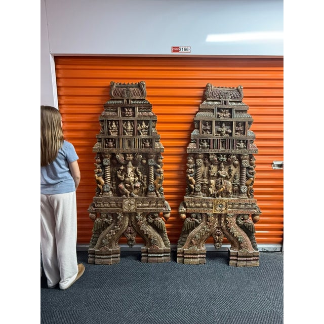 Grand 6ft Custom Architectural Hand-Carved Hardwood Temple Panels - Pair For Sale In New York - Image 6 of 18