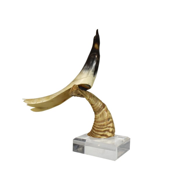 Mid-Century Modern Mid-Century Modern Art Deco Horn Bird Carved Ram Horn Sculpture For Sale - Image 3 of 11